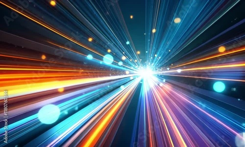 Dynamic Burst of Multicolored Light Rays and Particles in Motion Against a Dark Background