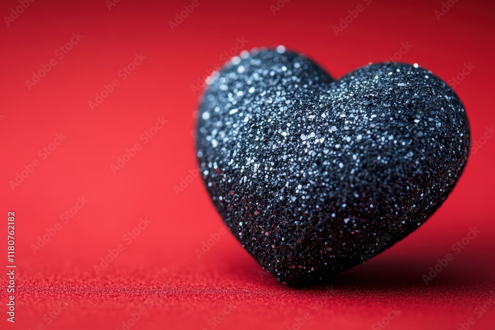 Obraz premium Black Heart on Red Background with Sparkling Texture for Love Themes