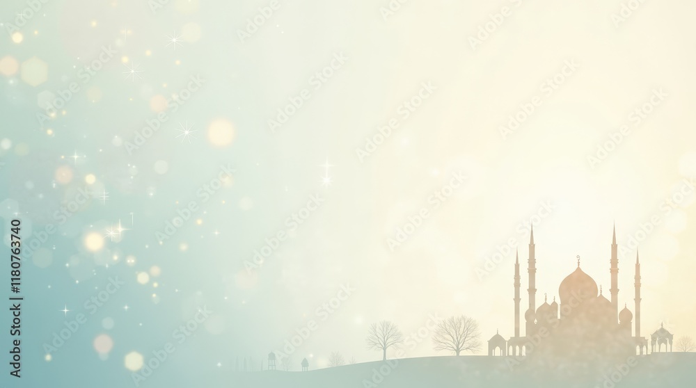 Obraz premium Serene Mosque Silhouette: A Peaceful, Pastel Landscape
