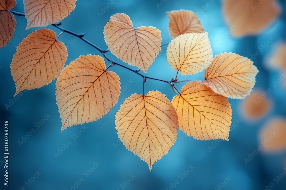 Obraz premium Autumnal Branch with Delicate, Translucent Leaves