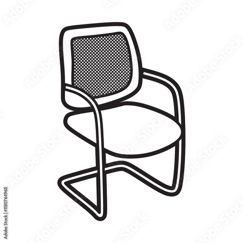 chair vector image, black and white line art, iron frame chair