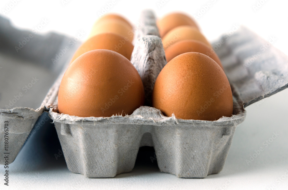 Fresh free range brown eggs in tray
