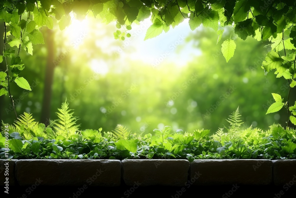 Obraz premium Serene Springtime Garden Landscape with Lush Greenery