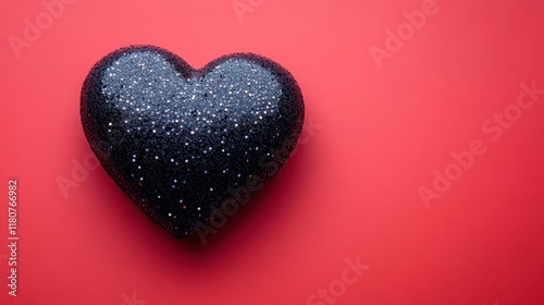 Black Heart Shape with Glitter on Red Background for Unique Design