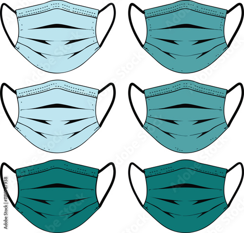 vector illustration of a set of simple, different types of medical or surgical face masks photo