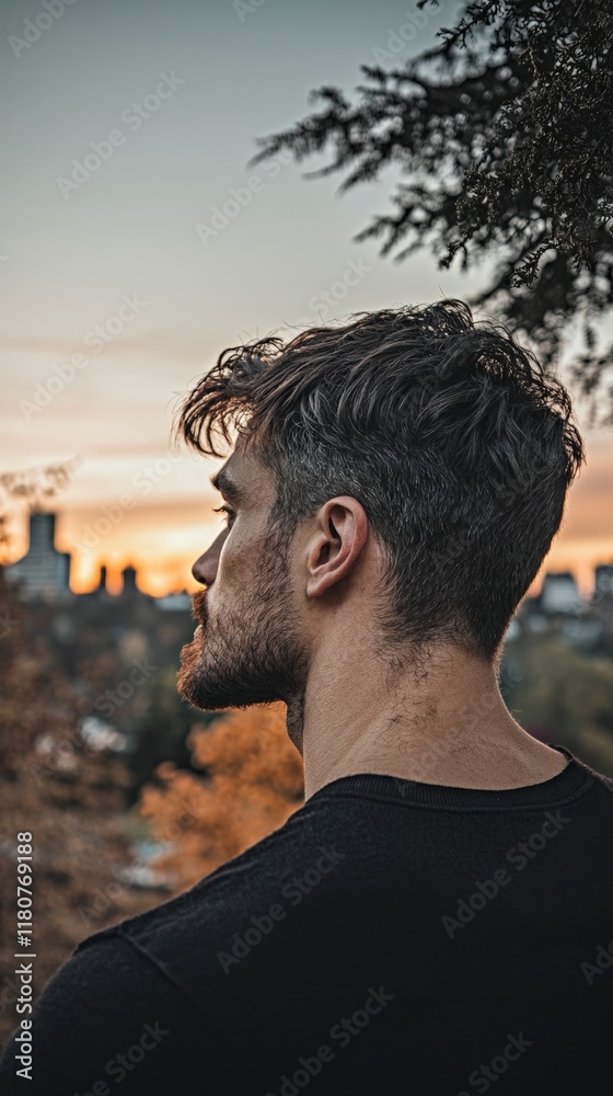 Contemplative Man City Skyline Dusk Modern Life Technology Innovation Contemplative Man City Skyline Dusk Modern Life Technology Innovation