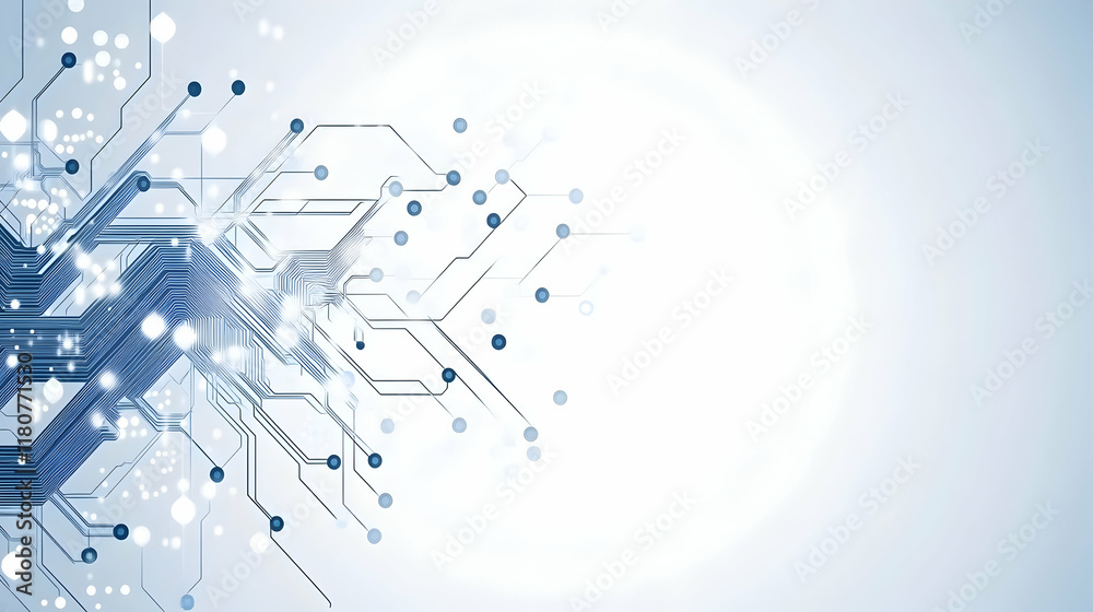 Obraz premium Abstract digital circuit board background; technological innovation, futuristic design, network connection, data flow, electronic components. Perfect for tech websites, presentations.