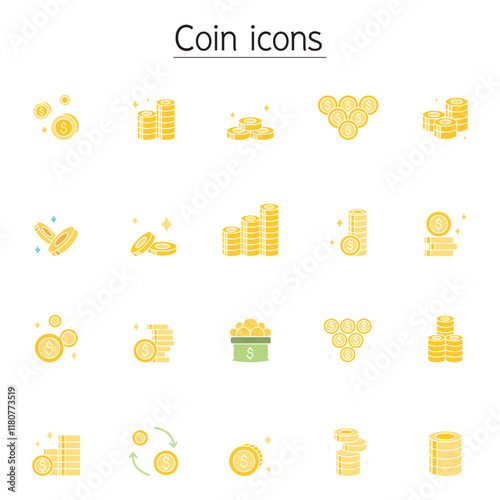 Money & Coin icon set in thin line style