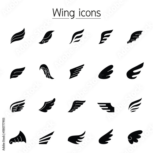 Wing icon set in thin line style