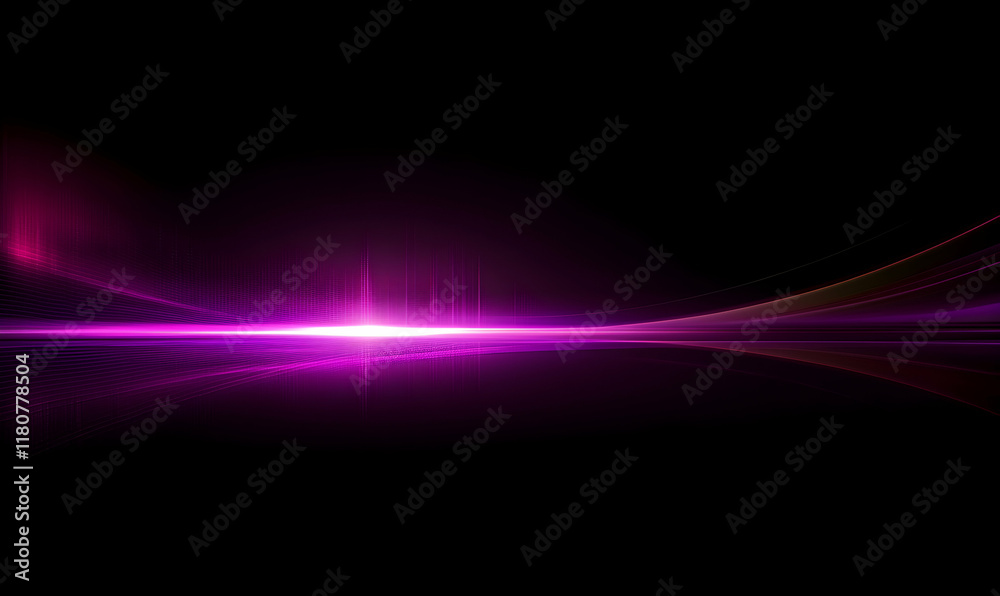 Obraz premium Abstract purple and pink glowing light streaks on a black background, ideal for futuristic or technology designs.