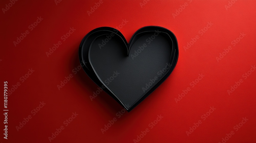 Black Heart Shaped Design on Red Background Paper Art