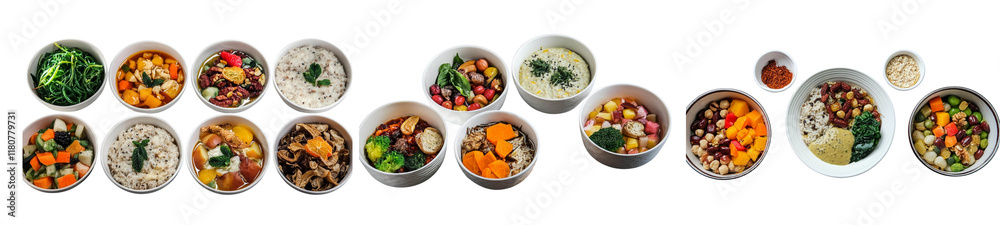 Bowls of prepared healthy meals on transparent background Bowls of prepared healthy meals on transparent background