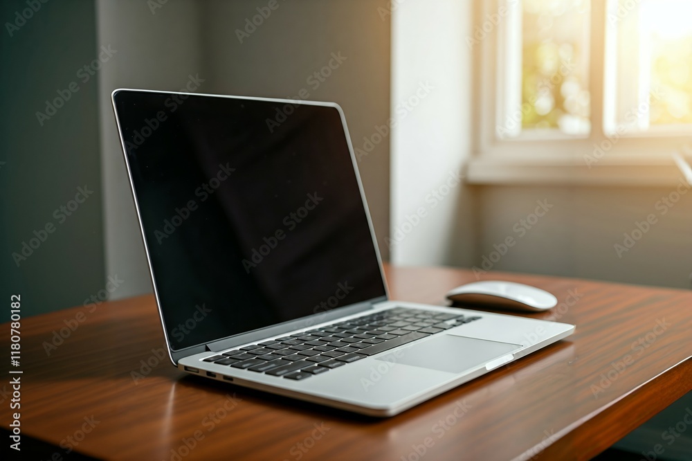 Mockup A closed laptop with a mouse on a wooden desk near a window with natural light. Mockup A closed laptop with a mouse on a wooden desk near a window with natural light.