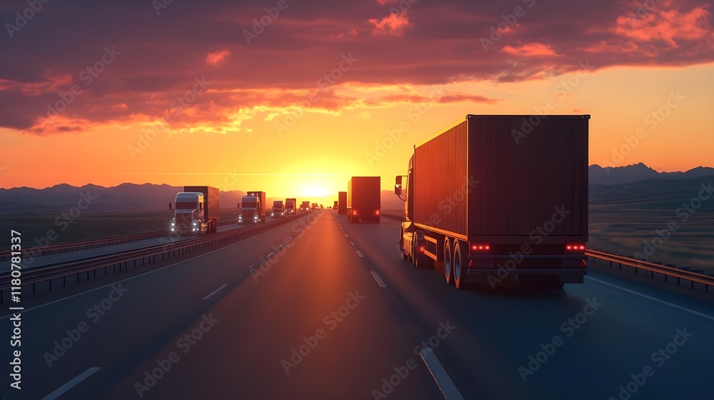 sunset highway trucks logistics transportation - dramatic lighting sunset highway trucks logistics transportation - dramatic lighting