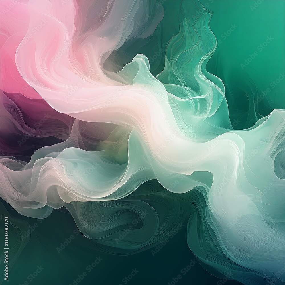 White smoke background, abstract, Green and Pink color, Generative AI