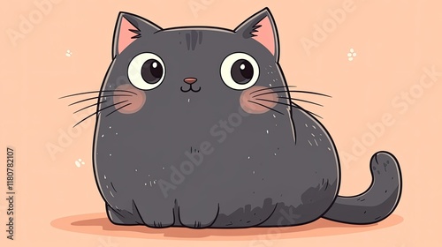 Cute chubby grey cat cartoon illustration.