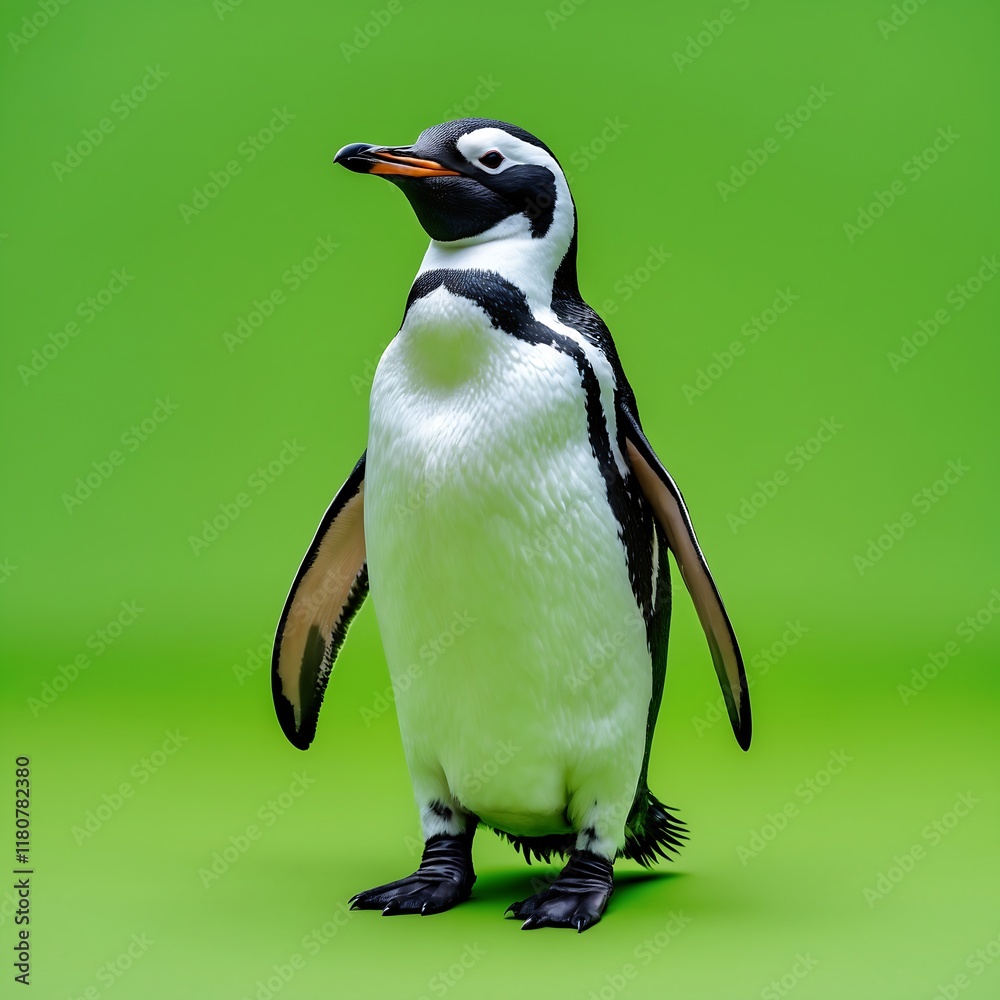 Naklejka premium Magnificent Humboldt Penguin on Green Background