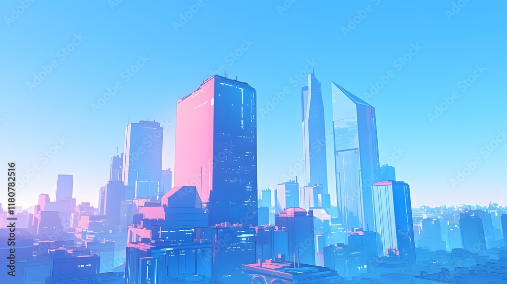 3D illustration of a city skyline with tall buildings and clear, minimalist aesthetics 3D illustration of a city skyline with tall buildings and clear, minimalist aesthetics