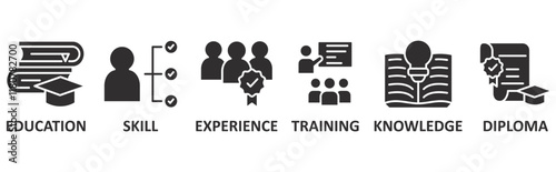 Qualification icon set illustration concept with icon of education, skill, experience, training, knowledge, diploma