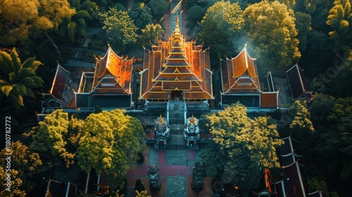 A large group of gold statues of Buddha are sitting in a row. Phuttha Utthayan Makha Bucha Anusorn (Buddhism Memorial Park), Nakhon Nayok, Thailand photo