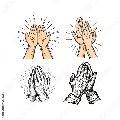 Praying hands engraving design vector template illustration