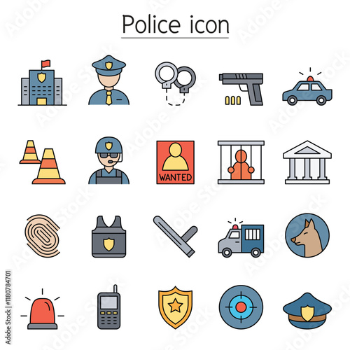 Police icon set in thin line style