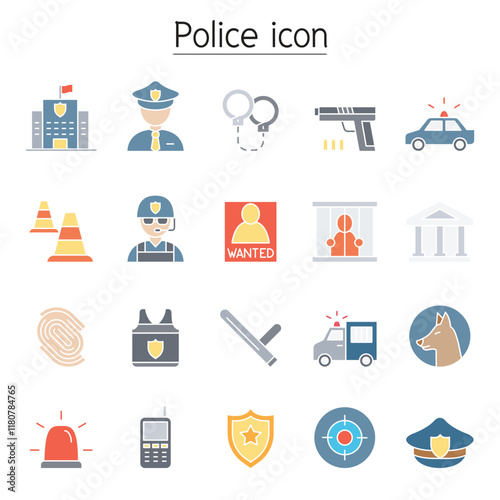Police icon set in thin line style