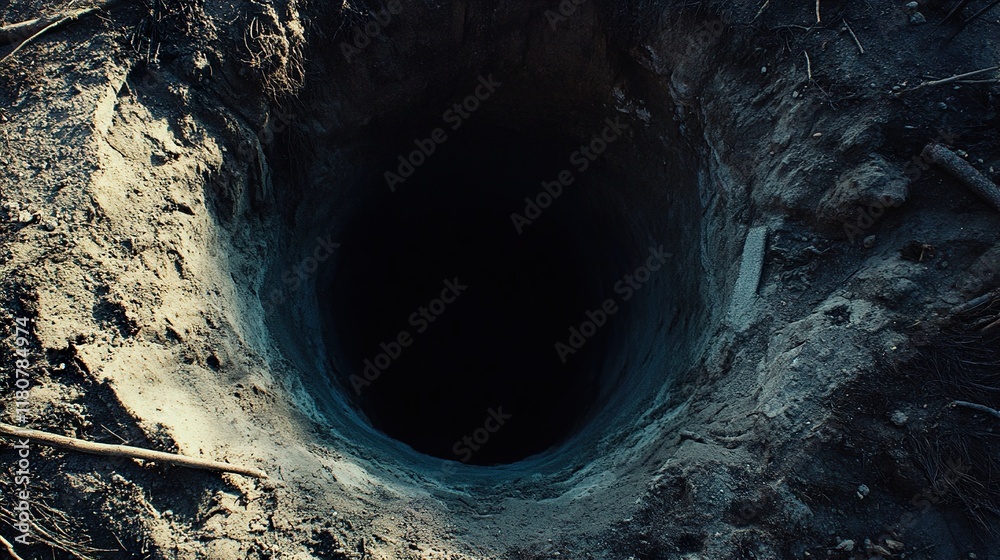 Mysterious Dark Hole in the Ground: A Deep, Shadowy Abyss Mysterious Dark Hole in the Ground: A Deep, Shadowy Abyss