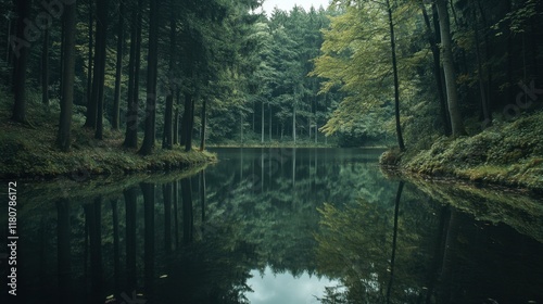 Tranquil Panoramic View of Idyllic Lake in Black Forest, Germany