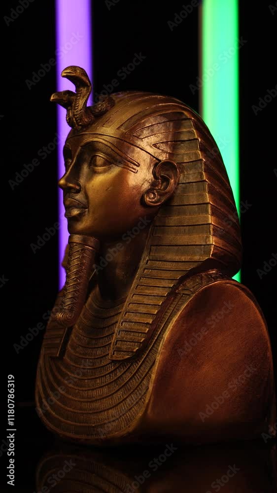 Vertical. Egyptian Pharaoh Tutankhamun Burial Mask Close Up
