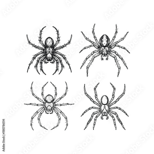 Spider hand draw engraving design vector template illustration