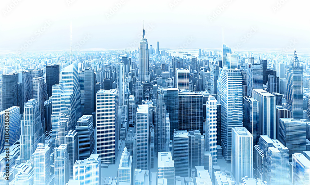 Obraz premium Stunning aerial view of a modern city skyline, showcasing numerous skyscrapers and urban architecture. Perfect for projects related to business, technology, or urban planning.