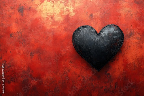 Black Heart on Red Watercolor Background for Artistic Concepts