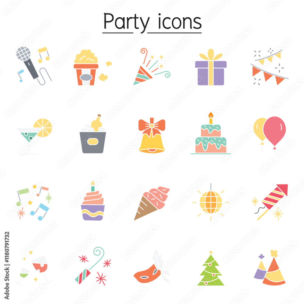 Party icons set in thin line style Party icons set in thin line style