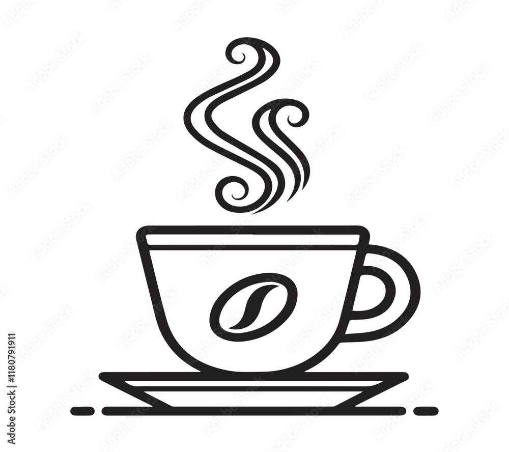 Black and white one line art icon drawing a coffee with white background Black and white one line art icon drawing a coffee with white background