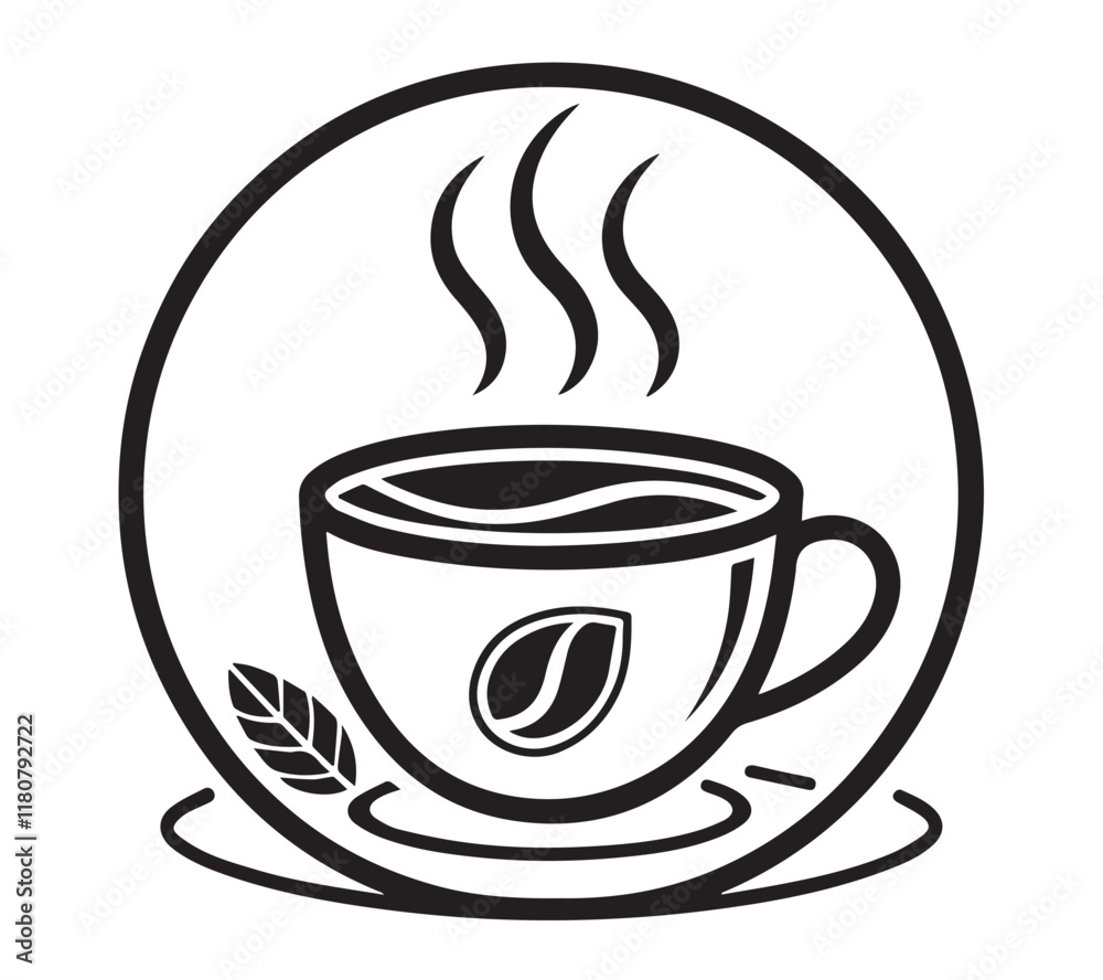 Black and white one line art icon drawing a coffee with white background Black and white one line art icon drawing a coffee with white background