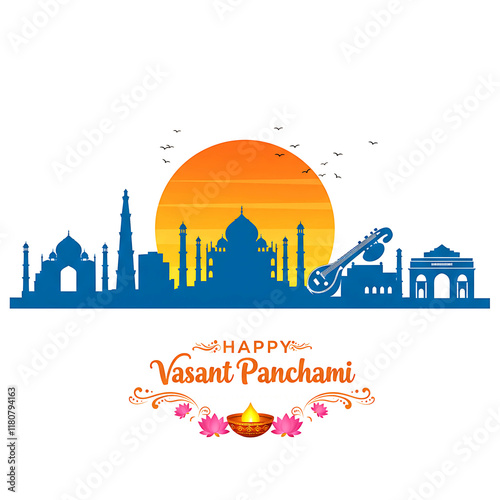 Wallpaper Mural Indian Cityscape With Taj Mahal and Large Orange Sun On Transparent Background
 Torontodigital.ca