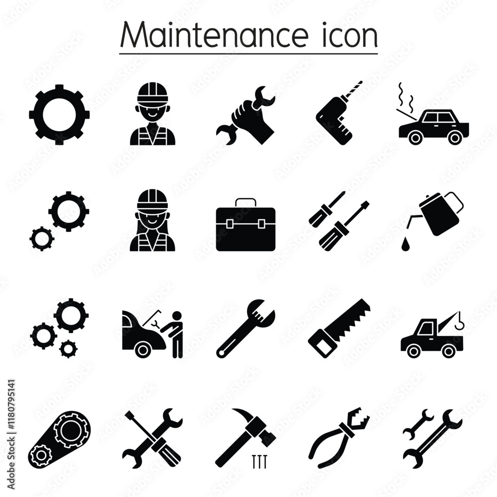 Obraz premium Maintenance & Fixing icon set in thin line style