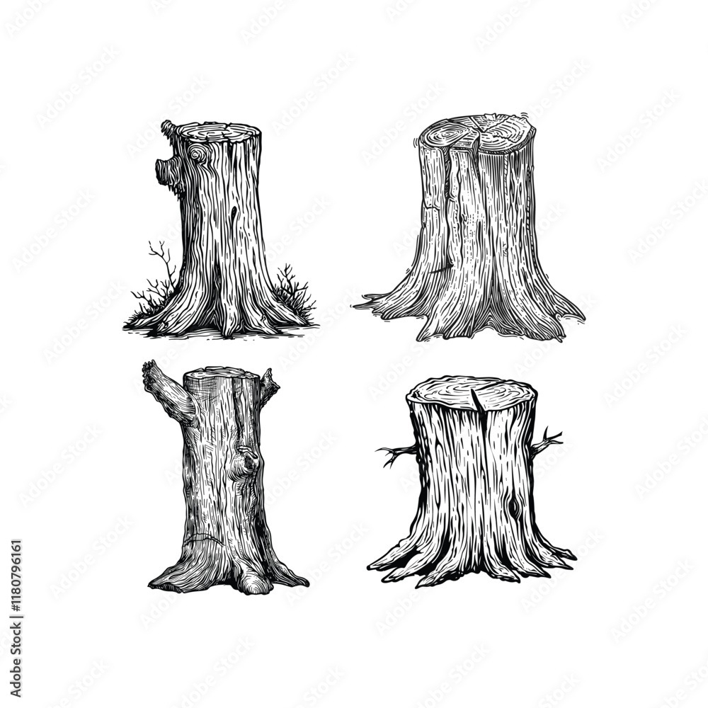 Wood tree trunk hand draw engraving design vector template illustration Wood tree trunk hand draw engraving design vector template illustration