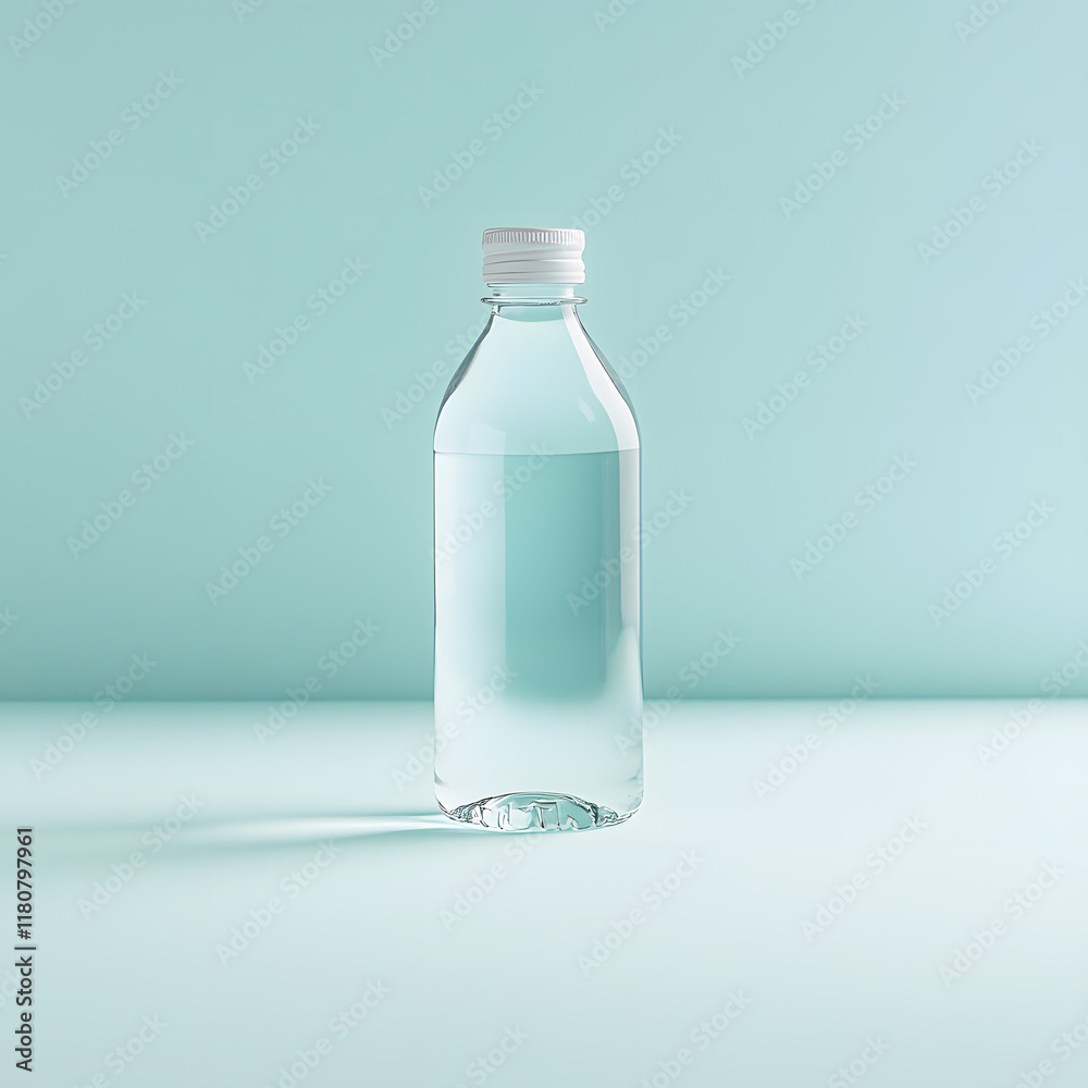 Refreshing water bottle on minimalist background indoor studio setting product photography clean aesthetic Refreshing water bottle on minimalist background indoor studio setting product photography clean aesthetic