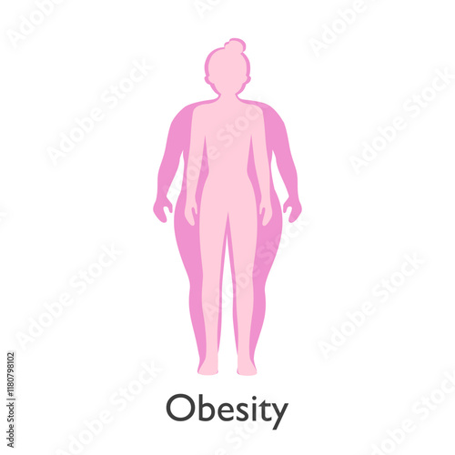 Obesity or weight loss concept vector illustration.  Normal and obese person silhouette in flat design.