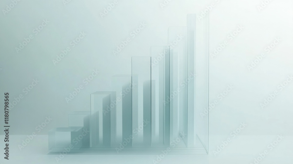 Elegant 3D bar graph in frosted glass with descending heights, cleanly placed on a white background. Elegant 3D bar graph in frosted glass with descending heights, cleanly placed on a white background.