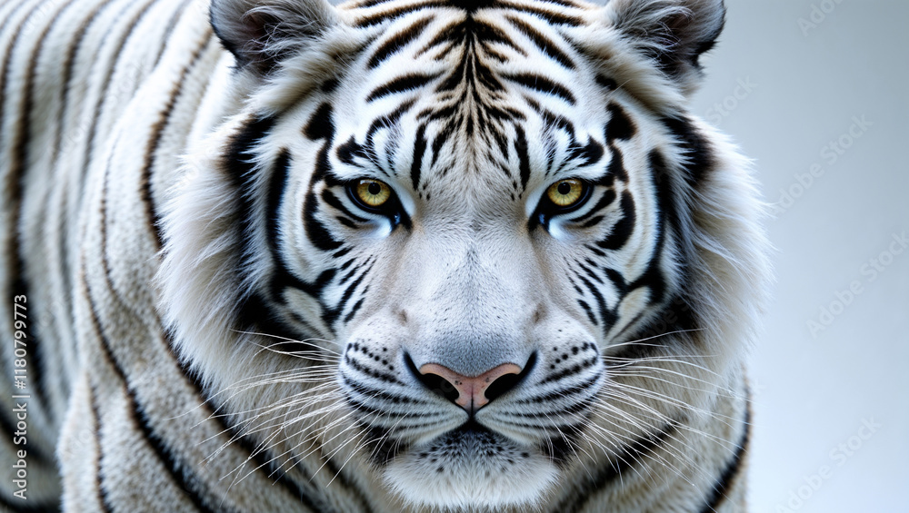 Obraz premium Close-up portrait of a majestic white tiger with intense gaze.