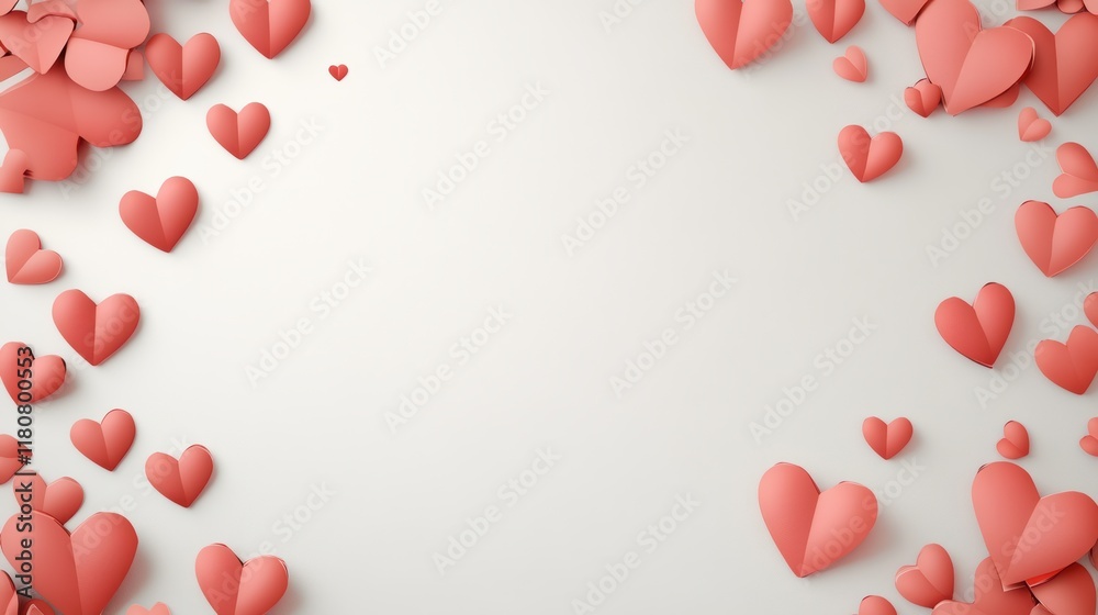 Realistic Paper Hearts Shape Border on Light Background Realistic Paper Hearts Shape Border on Light Background