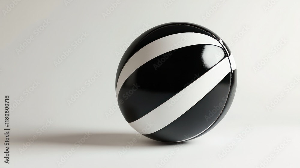 Glossy 3D rugby ball with a smooth surface and bold black and white panel design, floating on a clean white backdrop. Glossy 3D rugby ball with a smooth surface and bold black and white panel design, floating on a clean white backdrop.