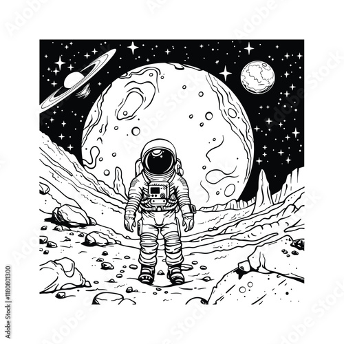 Astronaut doodle art drawing design vector template illustration