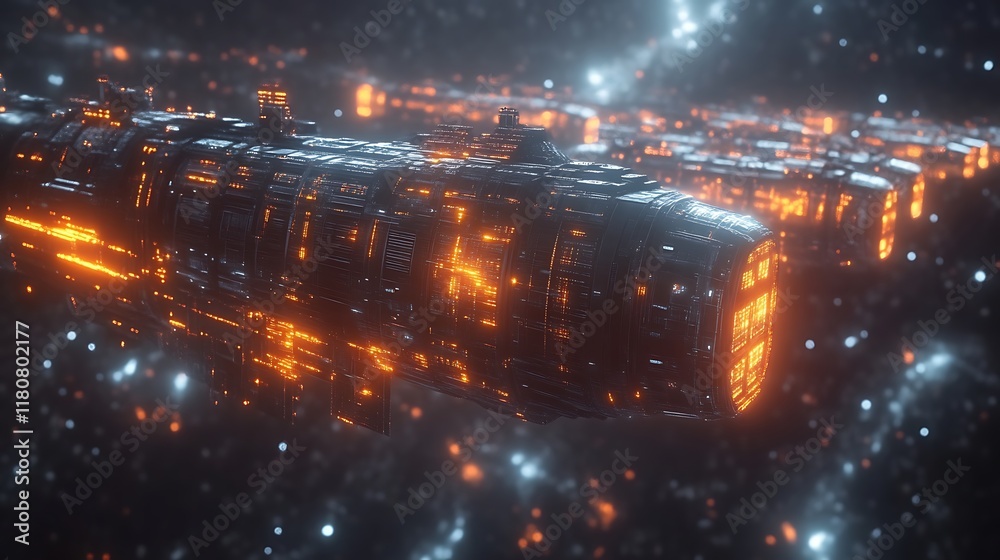 Fototapeta premium Glowing spaceship fleet in deep space.