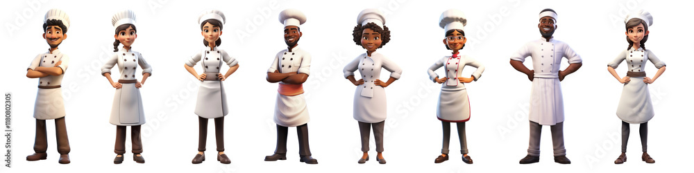 PNG Diverse animated chefs team, isolated element set, transparent background PNG Diverse animated chefs team, isolated element set, transparent background