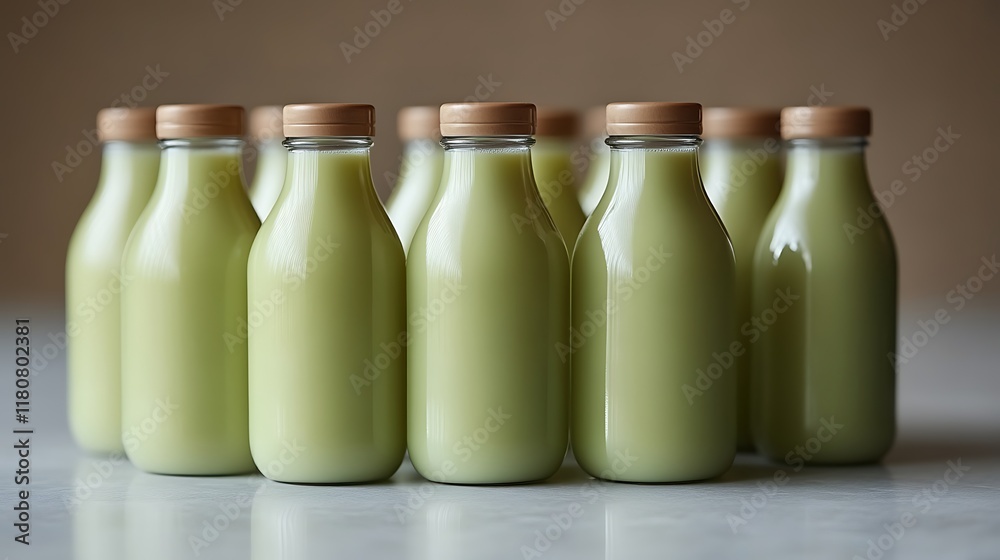 Green Beverage Bottles Arranged in a Row Green Beverage Bottles Arranged in a Row