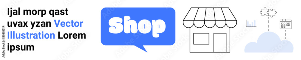 Logo of a shop, storefront, cloud computing, store, and sample text in Latin. Ideal for e-commerce, digital marketing, online business, cloud computing, web design. Banner for landing page Logo of a shop, storefront, cloud computing, store, and sample text in Latin. Ideal for e-commerce, digital marketing, online business, cloud computing, web design. Banner for landing page